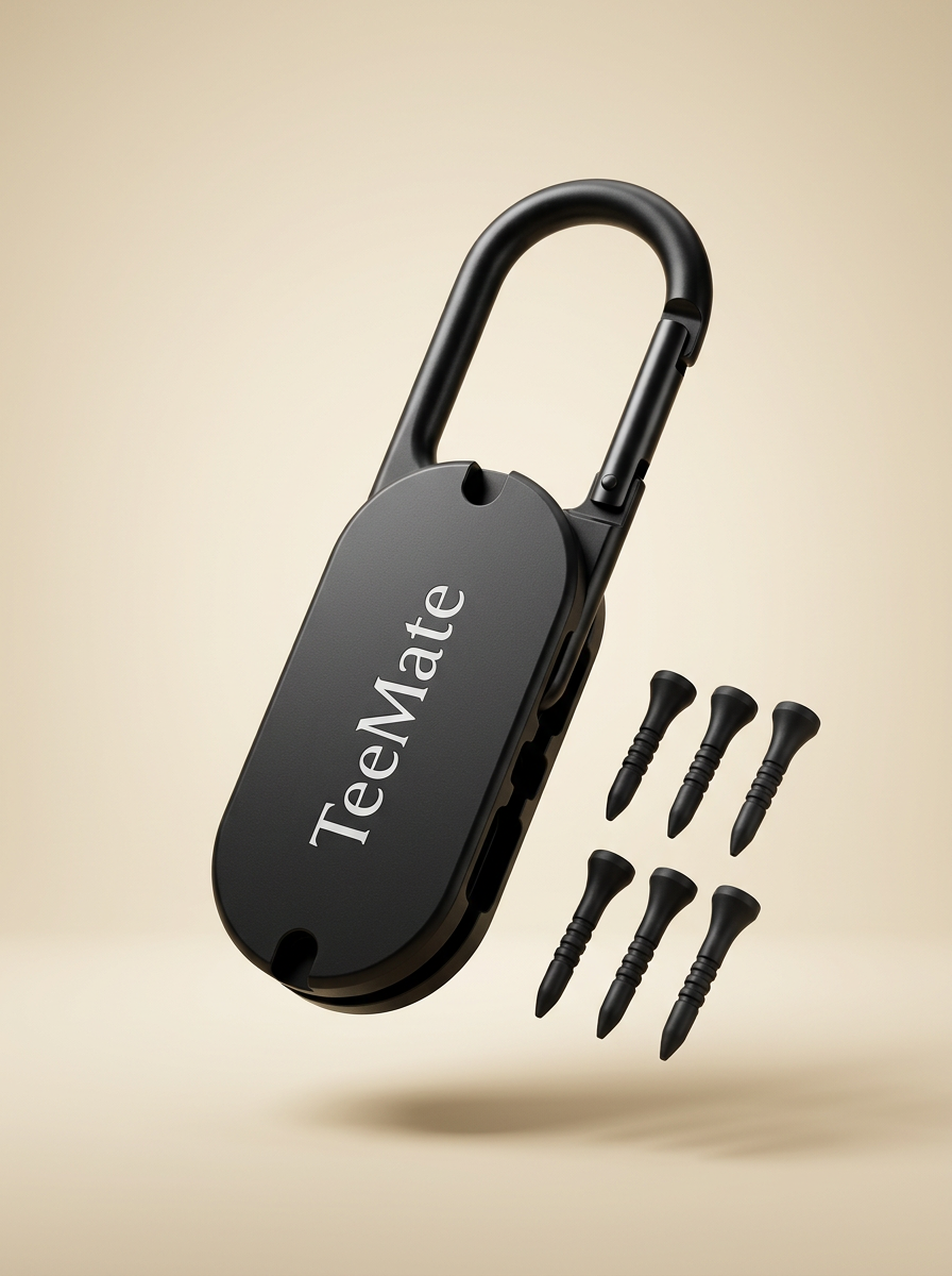 TeeMate black anodized aluminum golf tee holder clipped to a golf bag